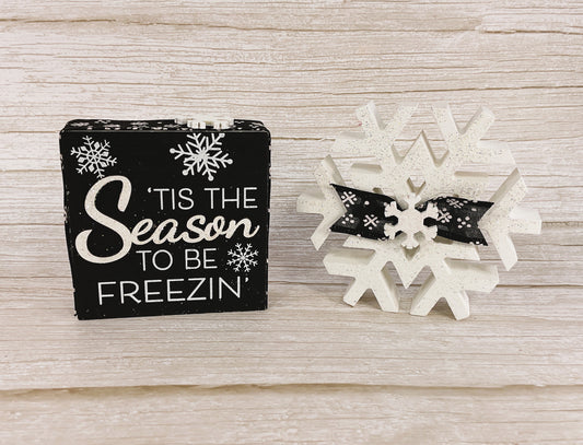 AGSD Winter Decor - Black White Tis The Season Snowflake and Sign 2pc Set
