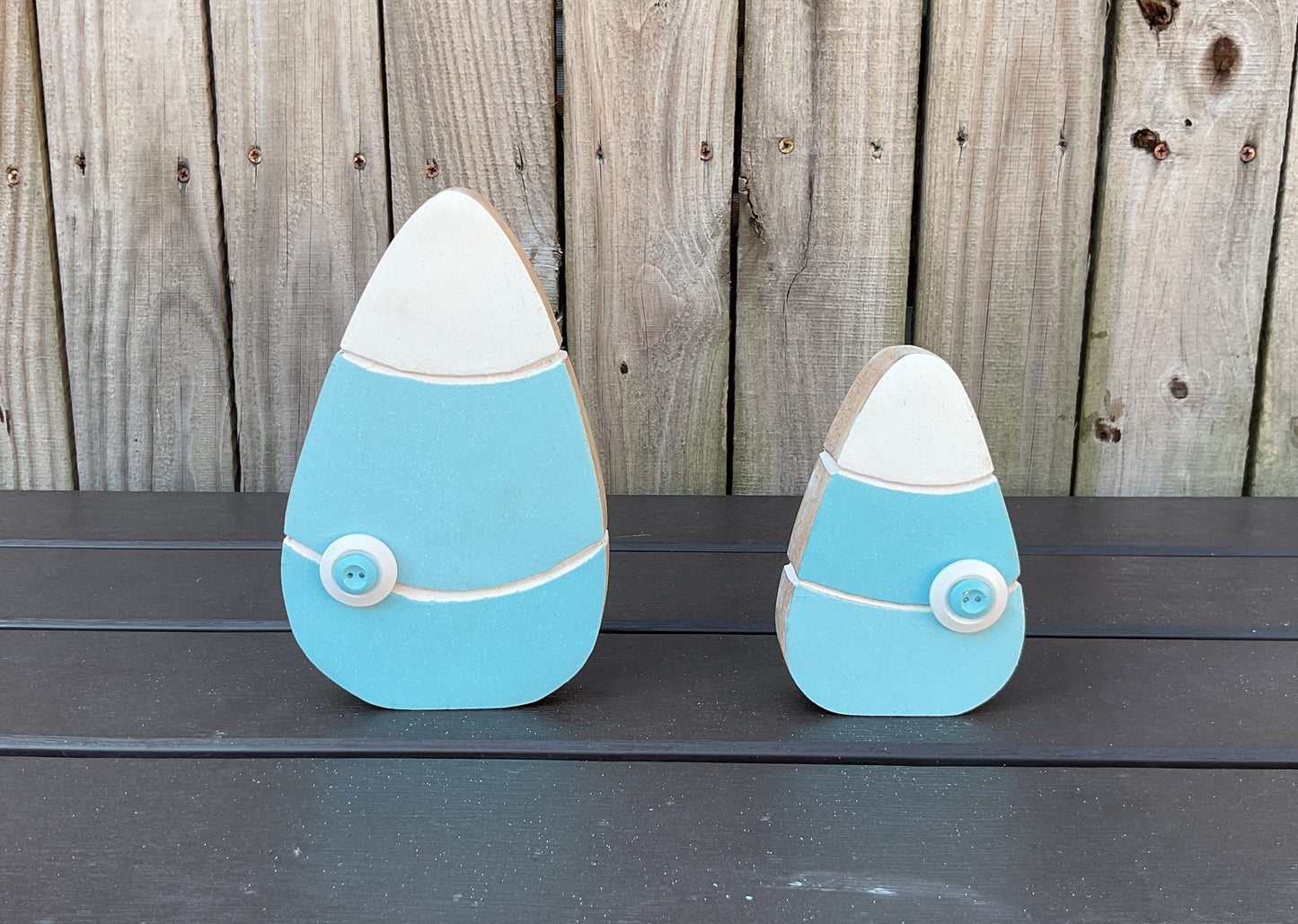 AGD Halloween Decor - Blue Pastel Chunky Wood Candy Corn Sitters 2pc Set