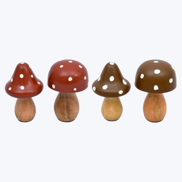 YI Fall Decor - Mango Wood Mushrooms 4pc Set