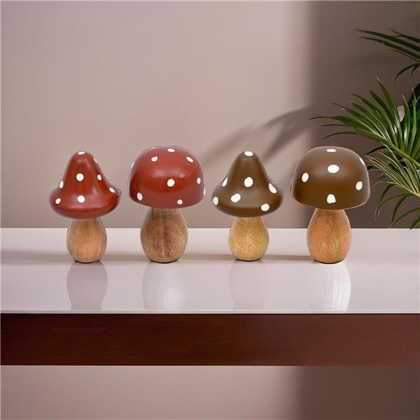 YI Fall Decor - Mango Wood Mushrooms 4pc Set