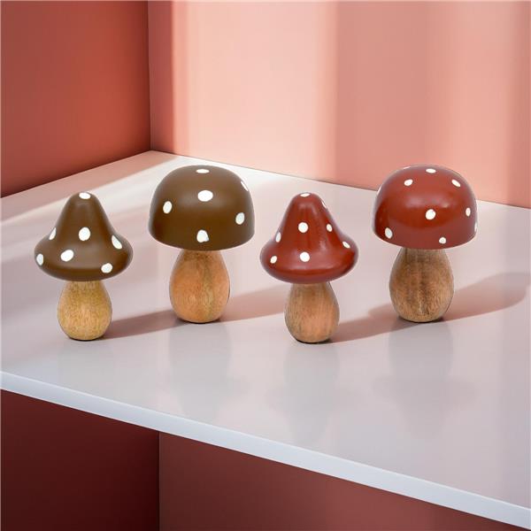 YI Fall Decor - Mango Wood Mushrooms 4pc Set