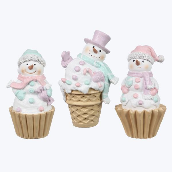 YI Christmas Decor - Gingerbread Snowman Resin Cupcake Figurines 3pc