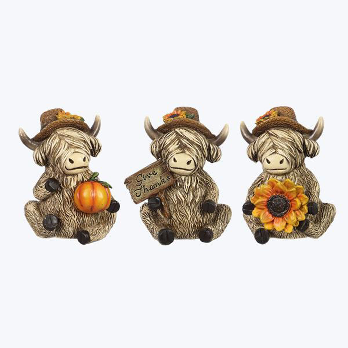 YI Fall Decor - Harvest Highland Cows Resin Tabletop Figurines 3pc