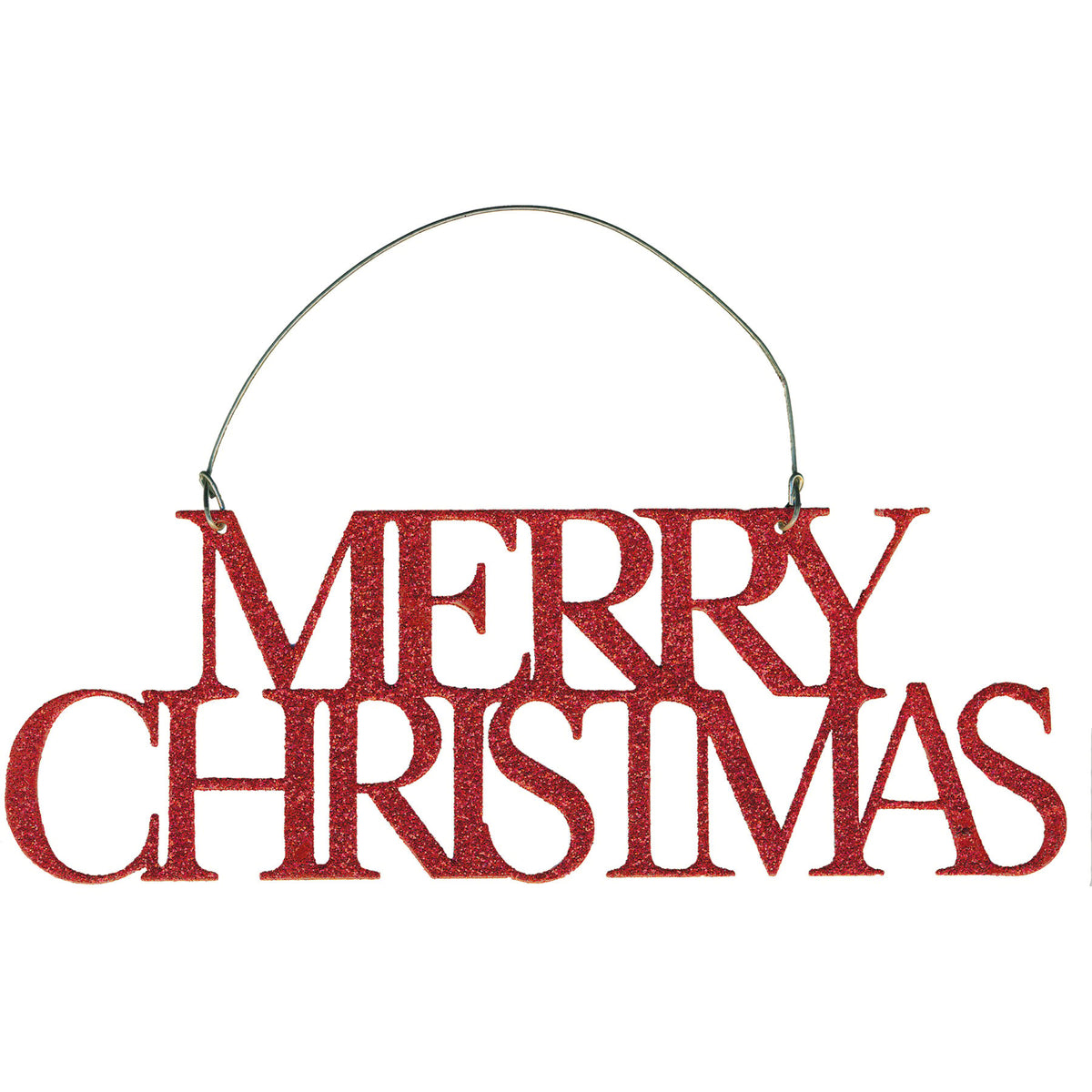 PBK Christmas Decor - Red Glitter Tin Word Merry Ornament