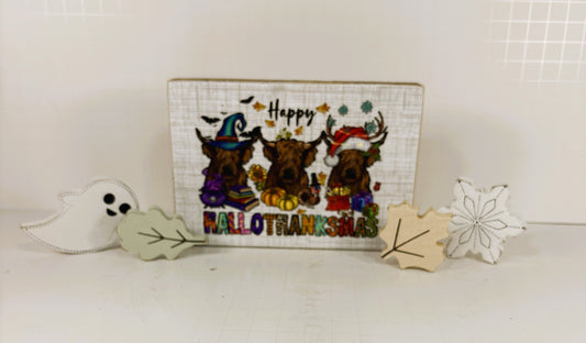 AGD Fall Decor - Hallo-Thank-Mas Highland Cow Multi Season Wood Icons