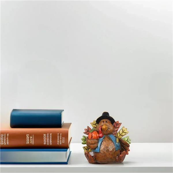 YI Fall Decor - Thanksgiving Pilgrim Turkey Sitter Resin Figurine Tabletop Sitter