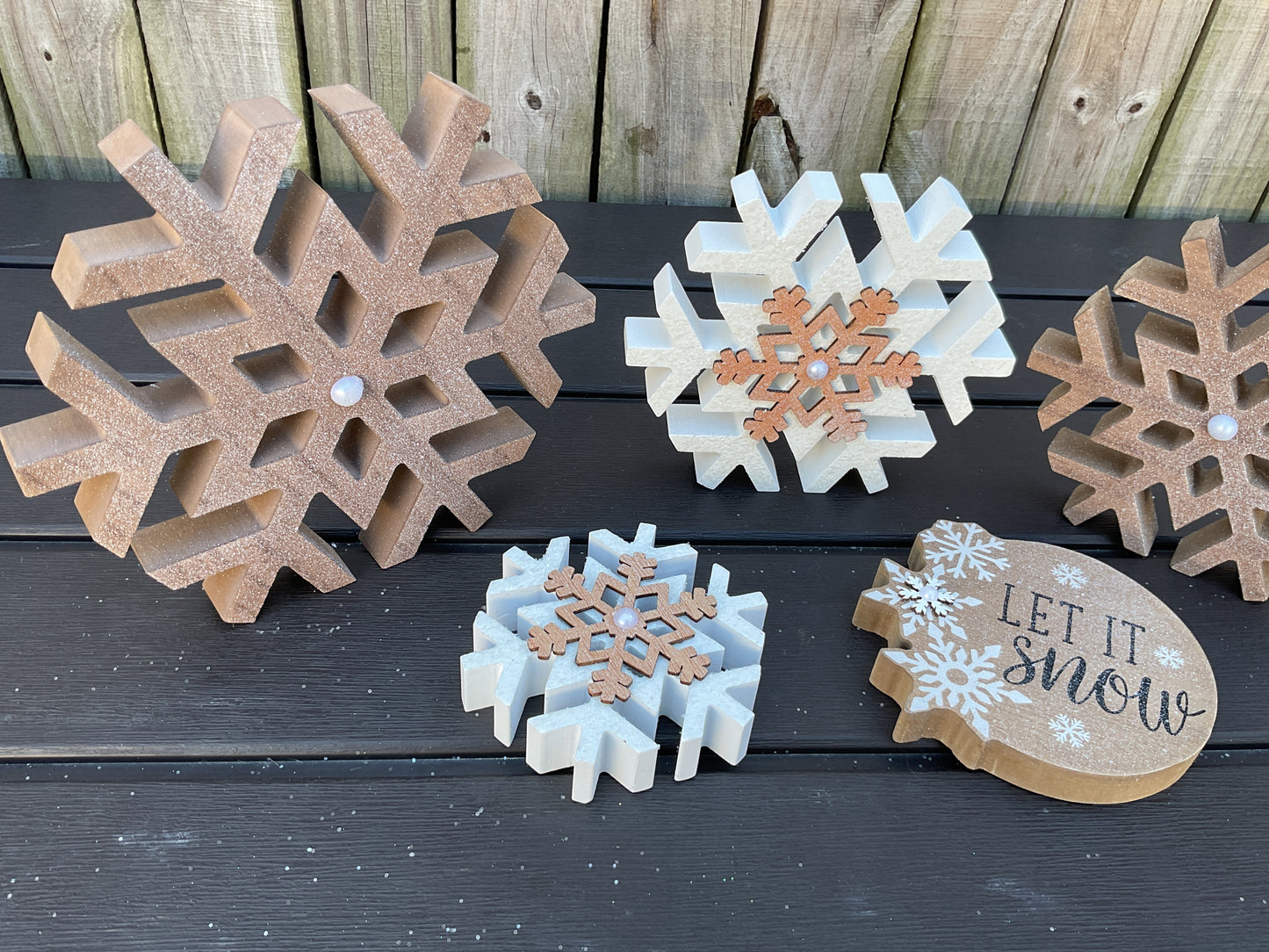 AGSD Winter Decor - Neutral Farmhouse Snowflakes and Sign 5pc Set