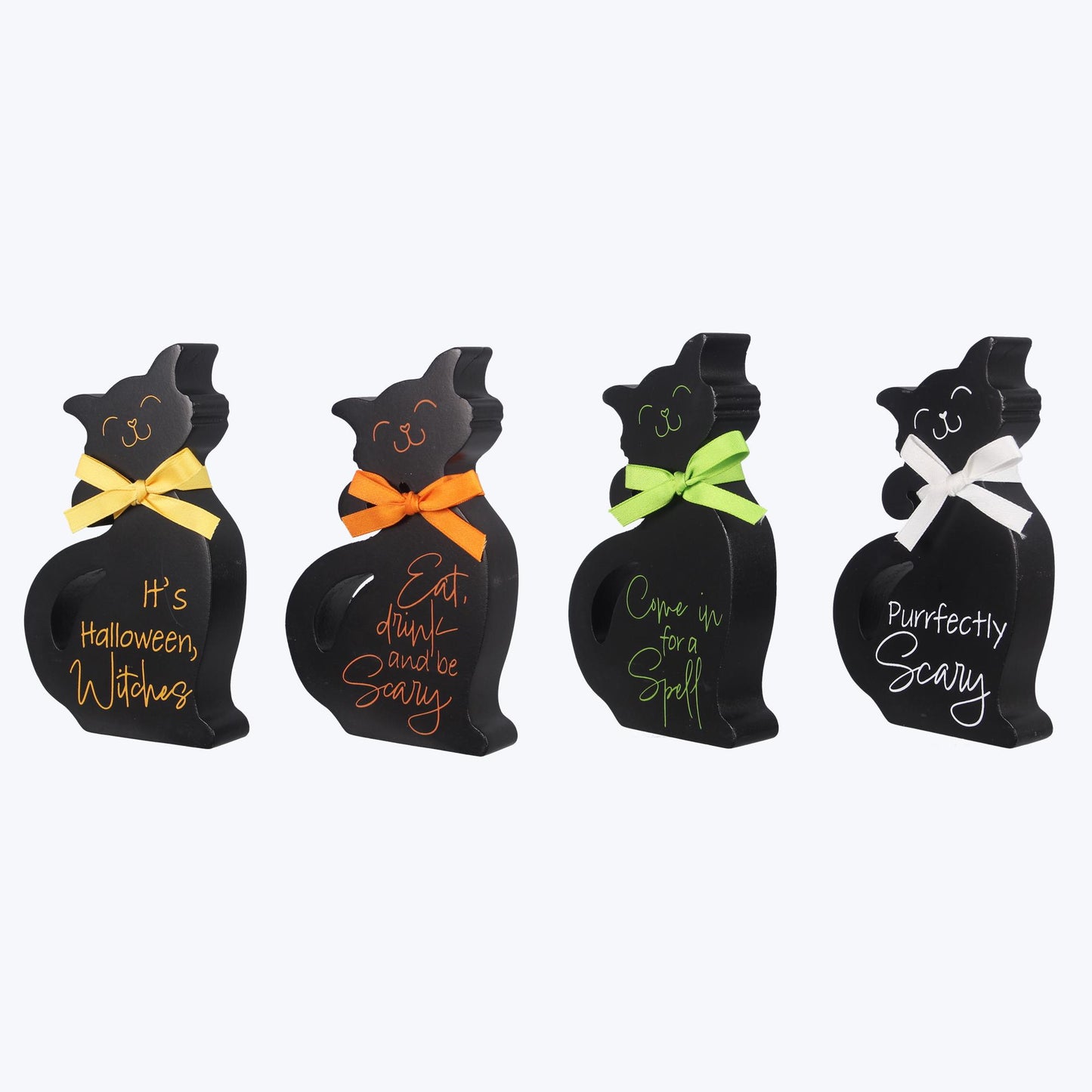 Youngs Halloween Decor - Black Cats Chunky Wood 4pc Set