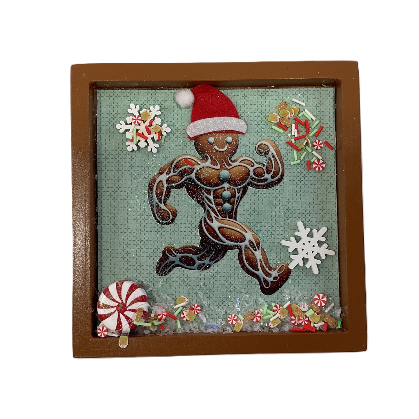 AGSD Christmas Decor - Gingerbread Muscle Man Gym Inset Box Sign