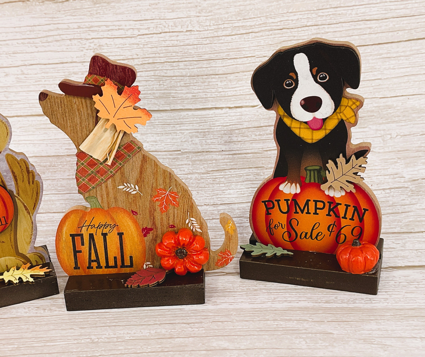 AGSD Fall Decor - Puppy Dog Theme Wood Tabletop Signs 3pc Set