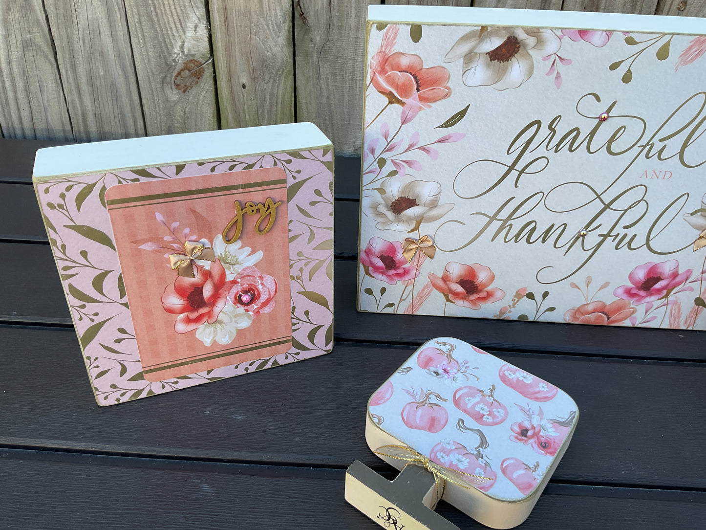 AGSD Fall Decor - Pastel Rose Gold Pink Thankful Box Sign 4pc Set