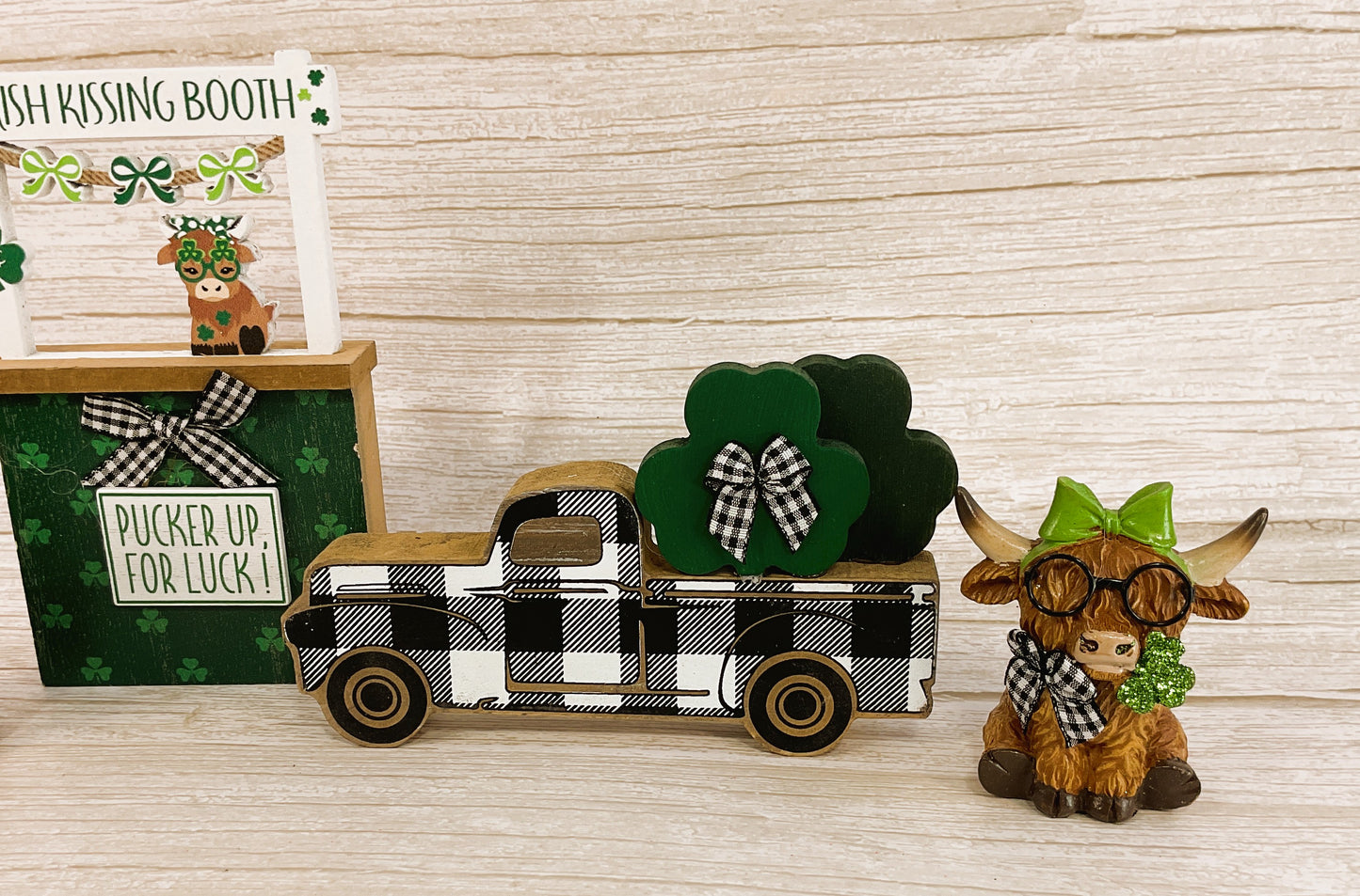 AGSD St Patrick's Decor - Highland Cow Figurine Booth Truck Tier Tray 4pc Set