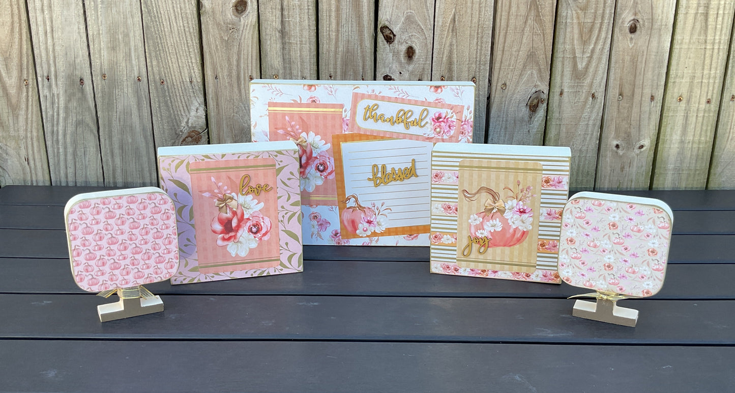AGSD Fall Decor - Pastel Rose Gold Pink Thankful Box Sign 5pc Set