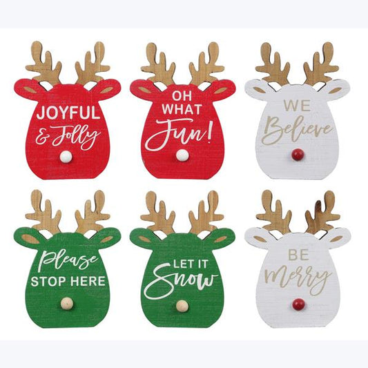 YI Christmas Decor - Whimsy Reindeer Head Chunky Wood Sitter