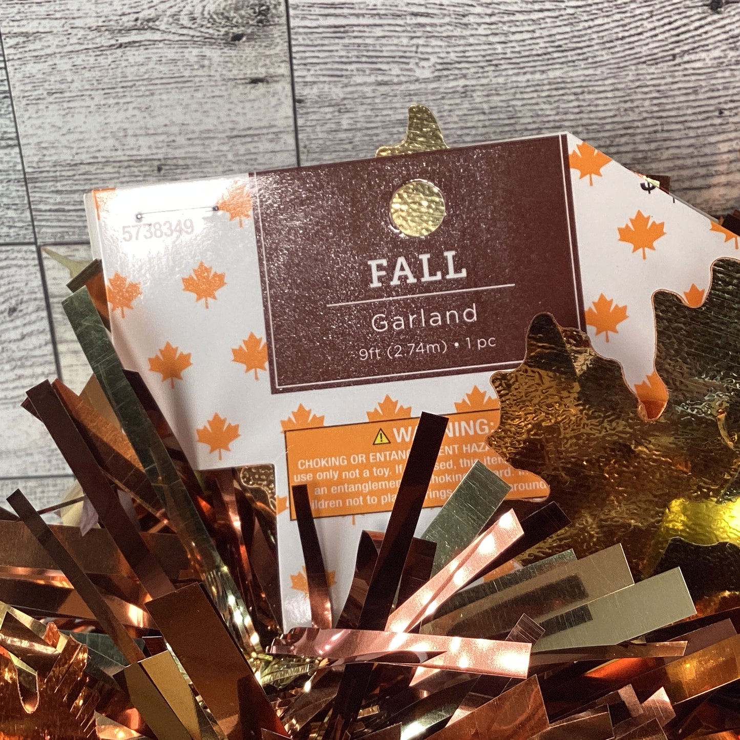 HL Fall Decor - NEW Thick Tinsel Metallic Copper Brown Leaf Garland 9ft
