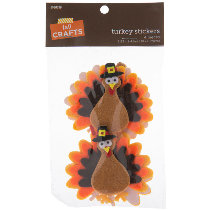 HL Fall Craft Supply - Thanksgiving Turkeys Adhesive Felt Stickers 3sets