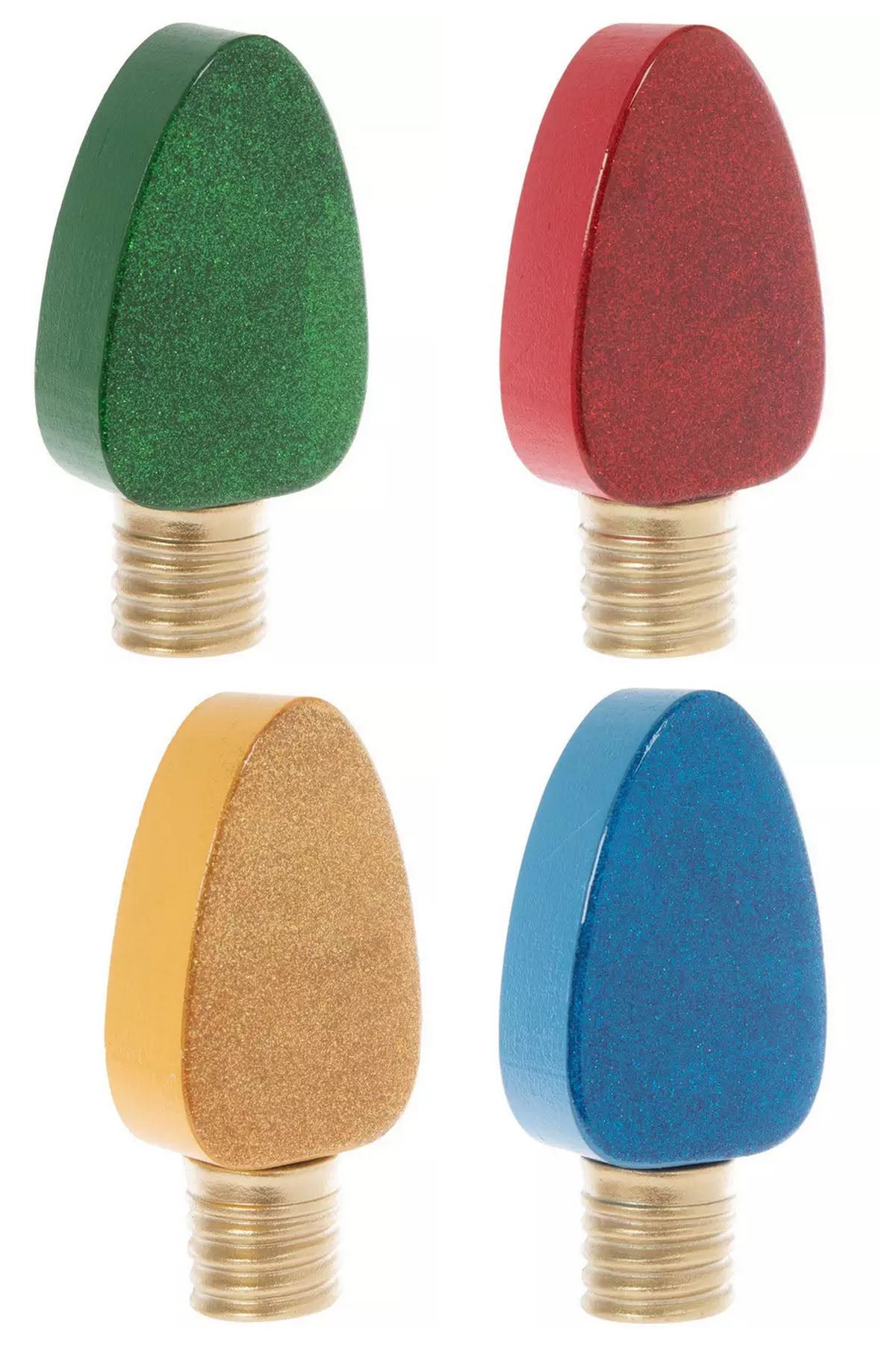HL Christmas Decor - Glitter Epoxy Light Bulbs Chunky Wood Decor 4pc
