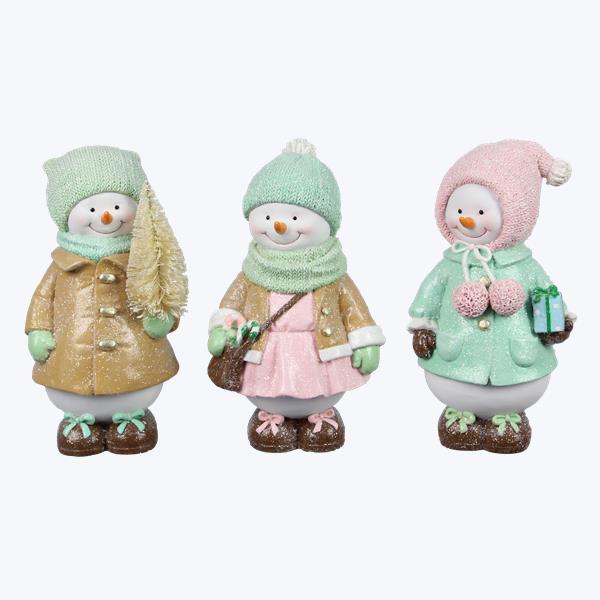 Youngs Christmas Decor - Pastel Gingerbread Snowmen Tabletop Figurines 3pc Set