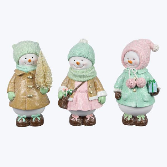 Youngs Christmas Decor - Pastel Gingerbread Snowmen Tabletop Figurines 3pc Set