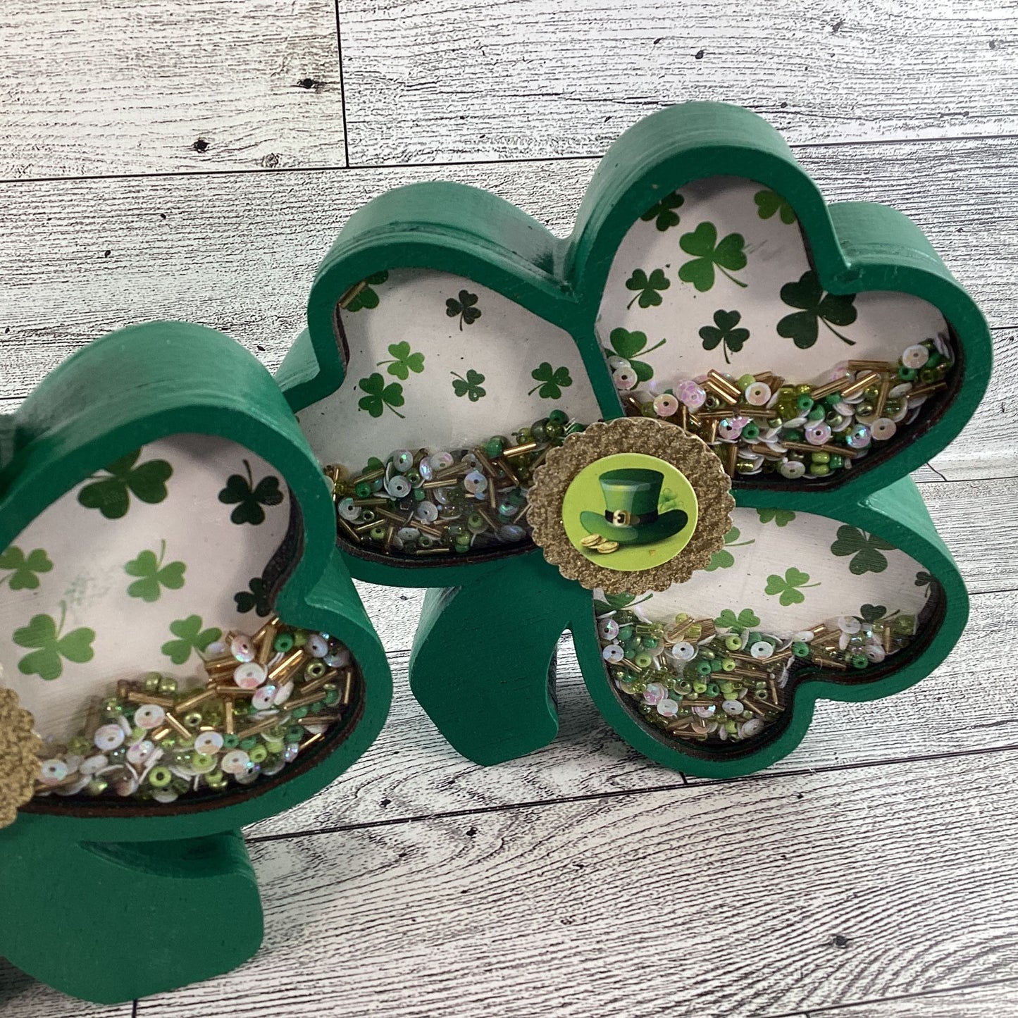 AGD St Patrick Decor -  Shamrock Chunky Wood Shaker Sitter 2pc