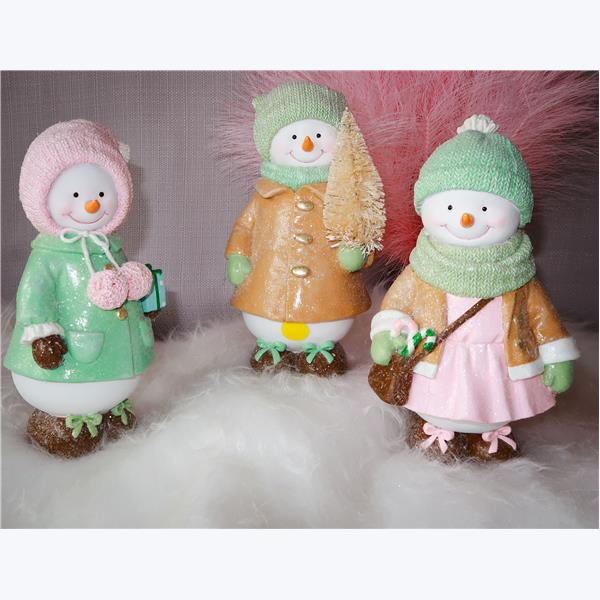 Youngs Christmas Decor - Pastel Gingerbread Snowmen Tabletop Figurines 3pc Set