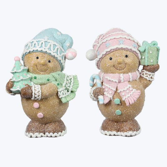 YI Christmas Decor - Lg Pastel Gingerbread Boy Girl Snowman 2pc Set