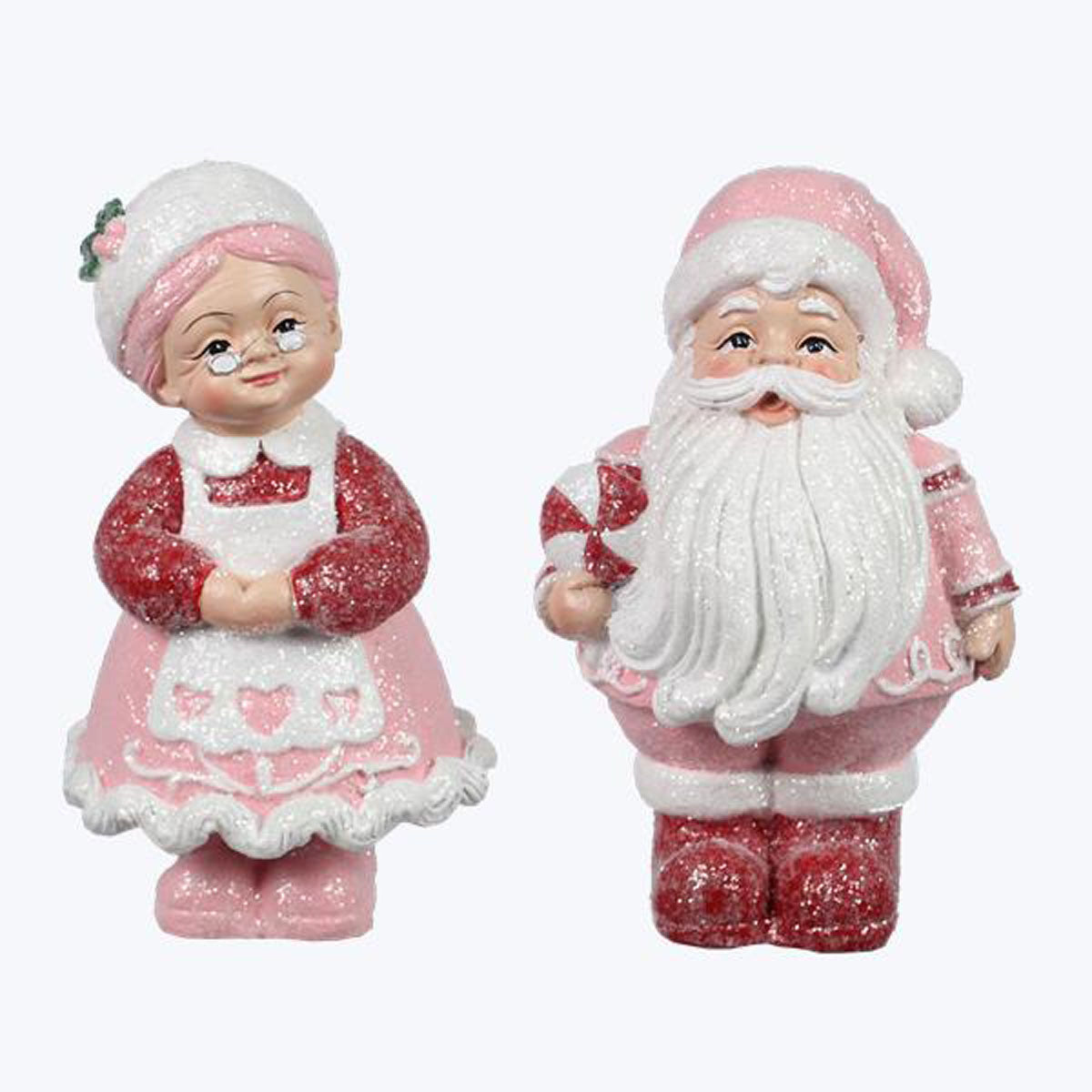 YI Christmas Decor - Pink Pastel Mr Mrs Santa Claus Resin Figurine 2pc