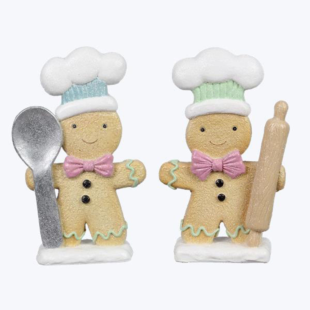 YI Christmas Decor - Pastel Gingerbread Baking Chef Resin Figurines 2pc