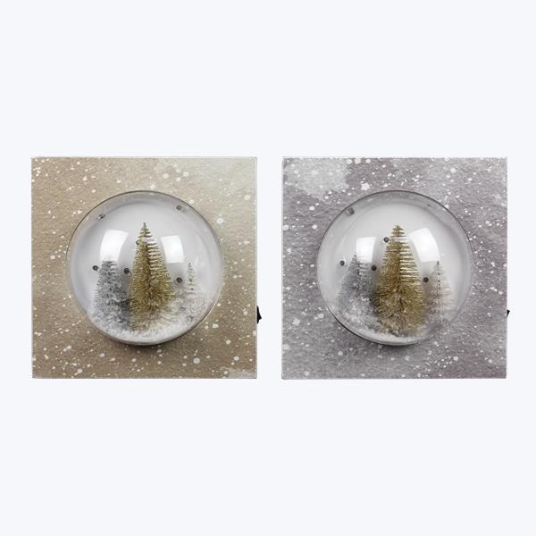 YI Christmas Decor - LED Bottle-brush Tree Snow-globe Wood Table-top Signs 2pc Set