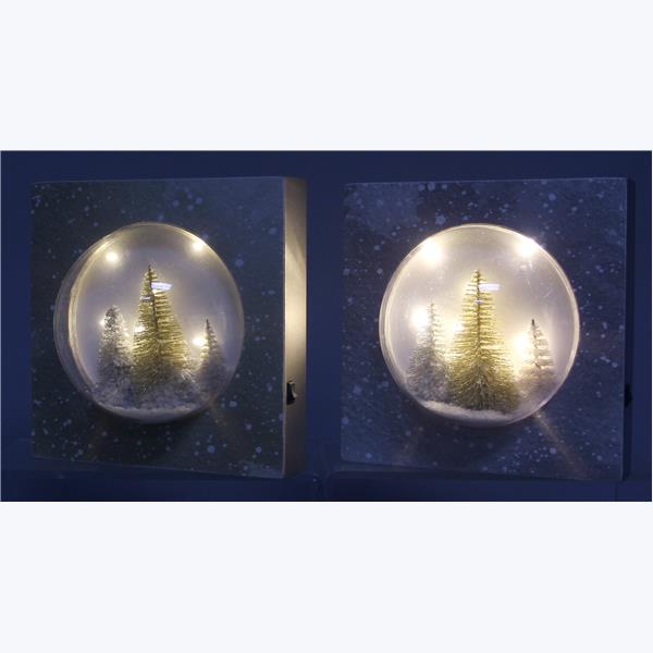 YI Christmas Decor - LED Bottle-brush Tree Snow-globe Wood Table-top Signs 2pc Set