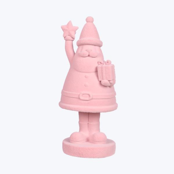 Youngs Christmas Decor - Resin Flocked Pink Santa Clause Figurine