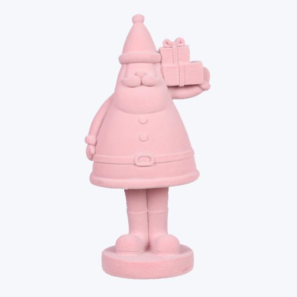Youngs Christmas Decor - Resin Flocked Pink Santa Clause Figurine