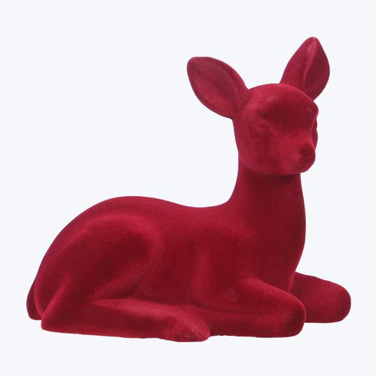 95516 - Ceramic Flocked Christmas Reindeer Decor Tabletop Red Large