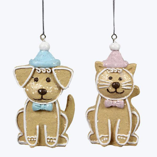 YI Christmas Decor - Pastel Dog Cat Gingerbread Cookie Ornaments 2pc