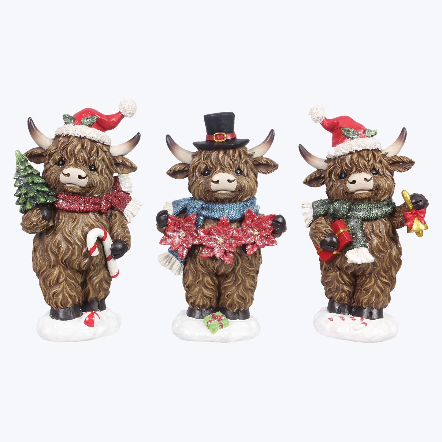 YI Christmas Decor - Standing Highland Cows Resin Tabletop Figurines 3pc