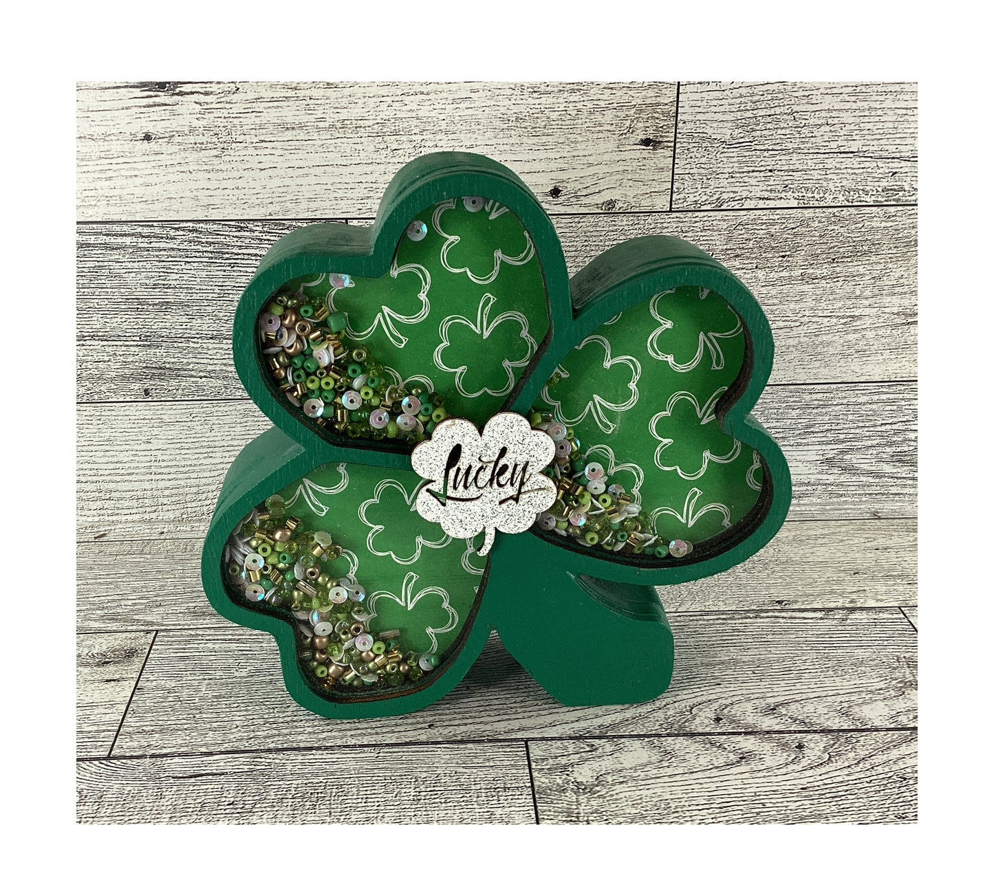 AGD Saint Patrick Decor - Irish Shamrock Chunky Wood Shaker Sitter