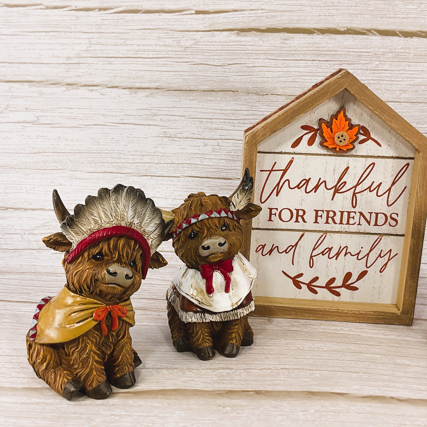 AGSD Fall Decor - Thanksgiving Pilgrim Native Indians Highland Cows 10pc Set