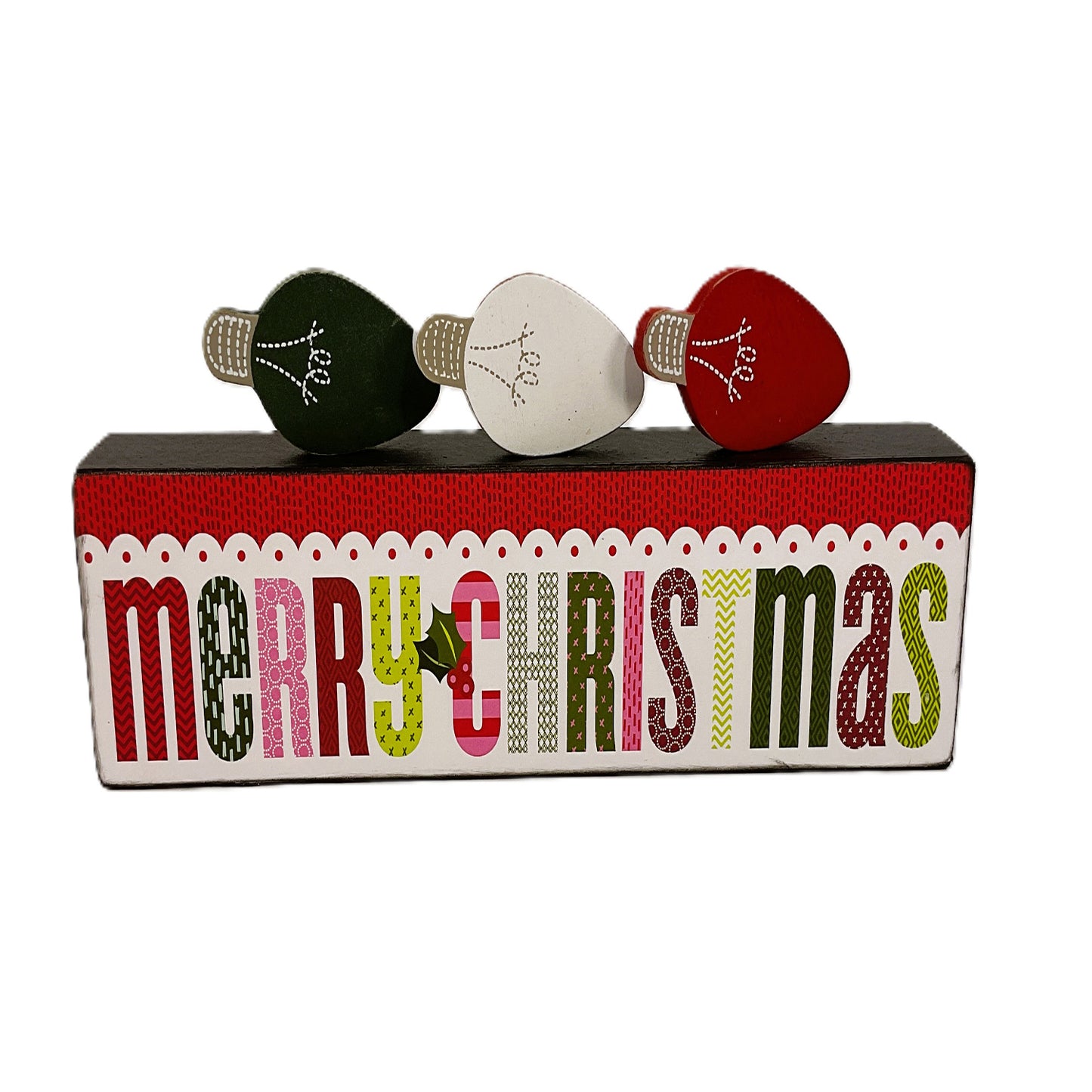 AGSD Christmas Decor - Retro Merry Sign & Chunky Wood Light Bulb Charms