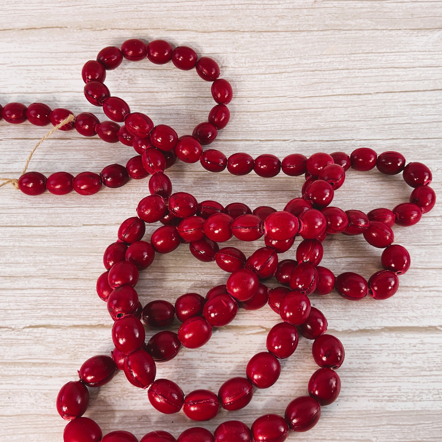 Christmas Decor Faux Wood Cranberry Bead Prim Farmhouse Garland 6ft