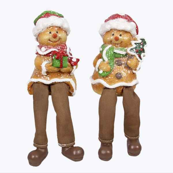 YI Christmas Decor - Gingerbread Dangle Legs Sitter Figurines 2pc