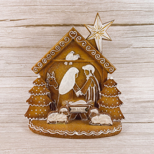 AGSD Christmas Decor - Love Gingerbread Nativity Holy Family Stable Figurine