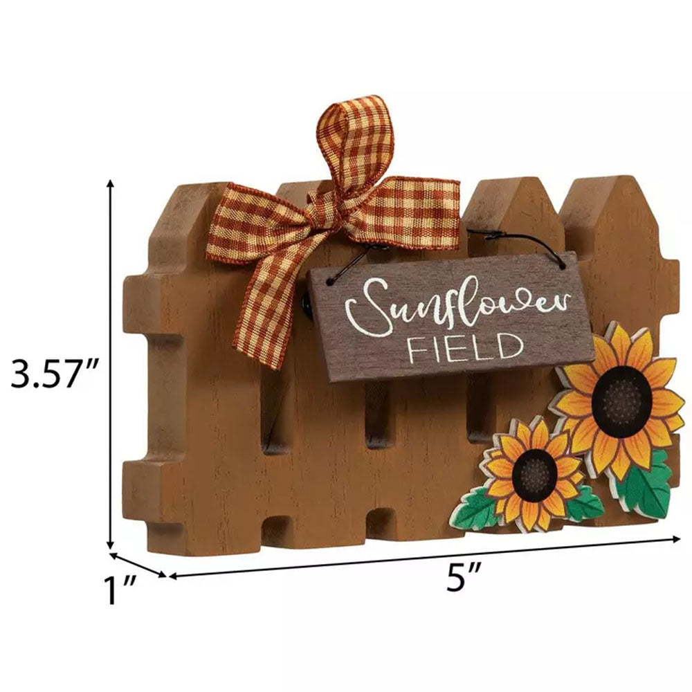 HL Fall Decor - Sunflower Chunky Wood Fence Tier Tray Decor