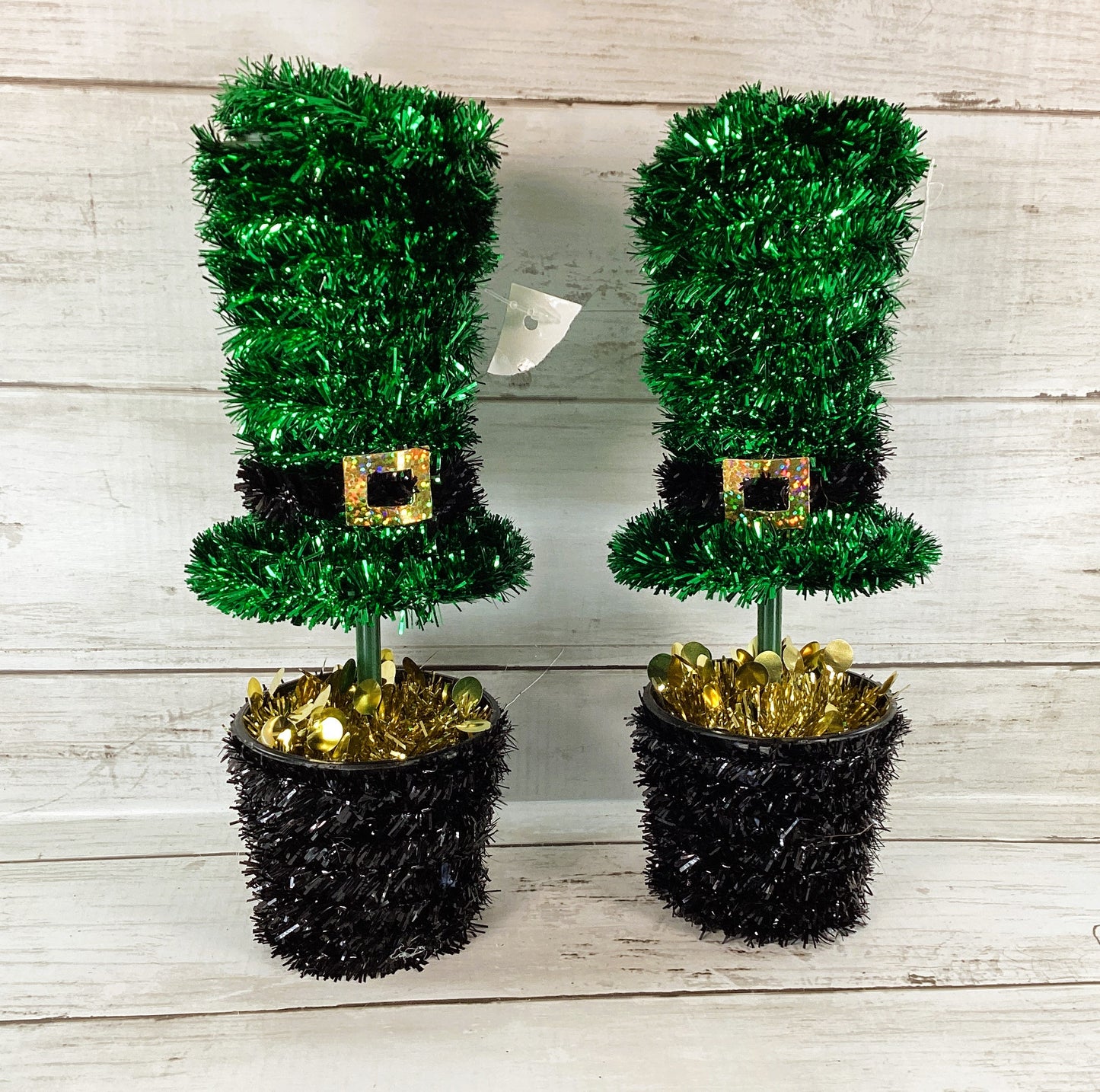 St Patrick's Day - Tinsel Tophat Pot of Gold Table Sitter 2pc