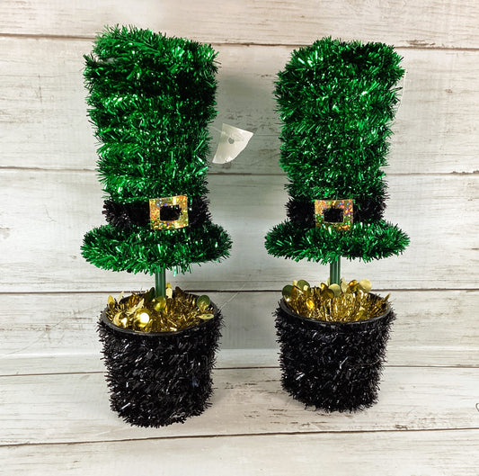 St Patrick's Day - Tinsel Tophat Pot of Gold Table Sitter 2pc