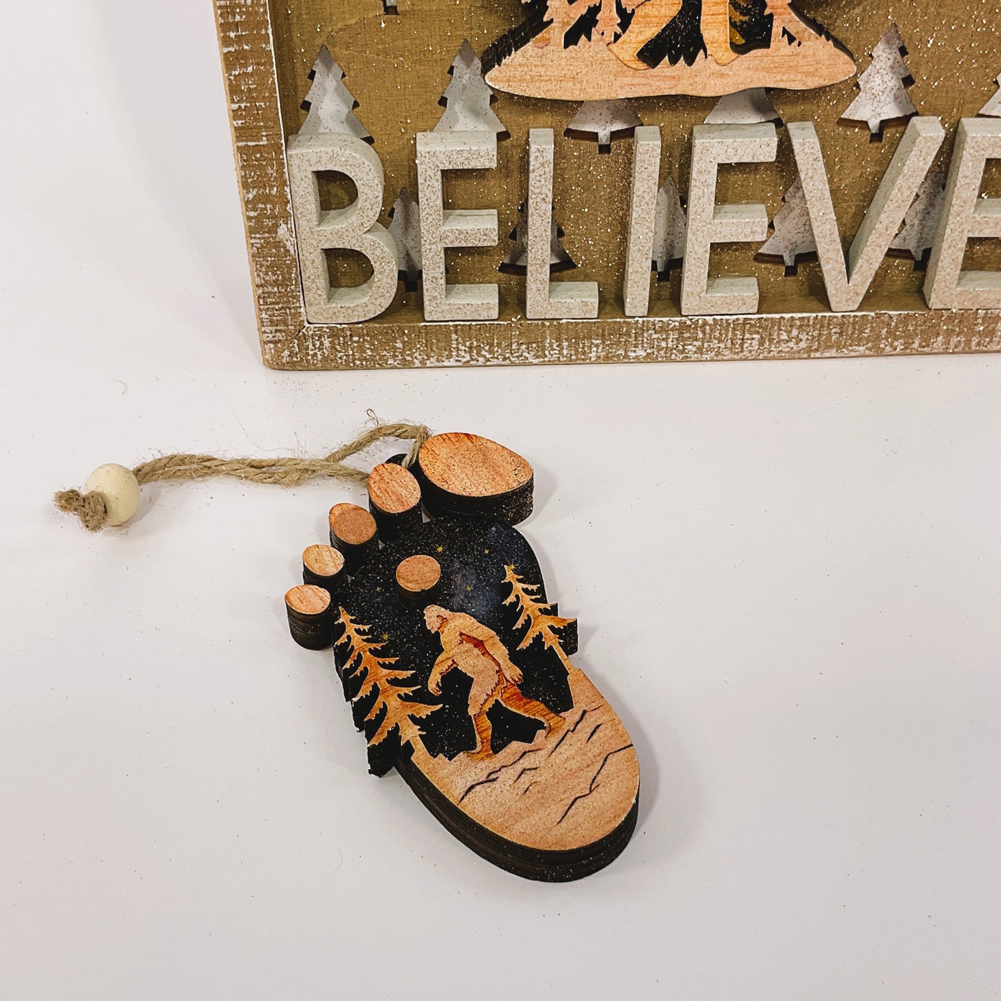 AGSD Christmas Decor - Believe Bigfoot Tree Inset Box Sign