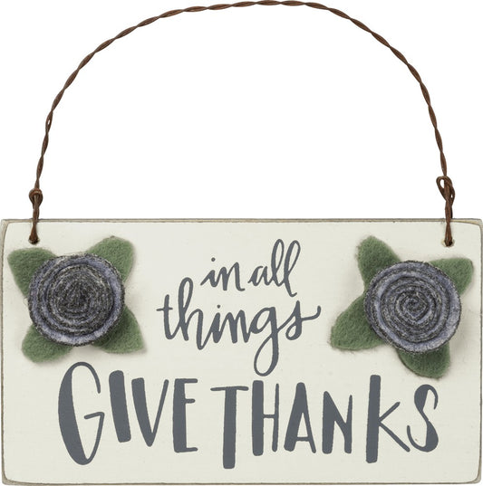 Primitives by Kathy Wooden Ornament Sign with Felt Flower Detail (Give Thanks)