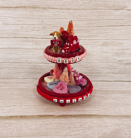 AGSD Valentines Decor - Small Miniature Puppy Dog Truck Tier Tray Display