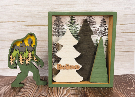AGSD Home Decor - Bigfoot & Trees Shadow Box Sign | Layered Wood Handcrafted
