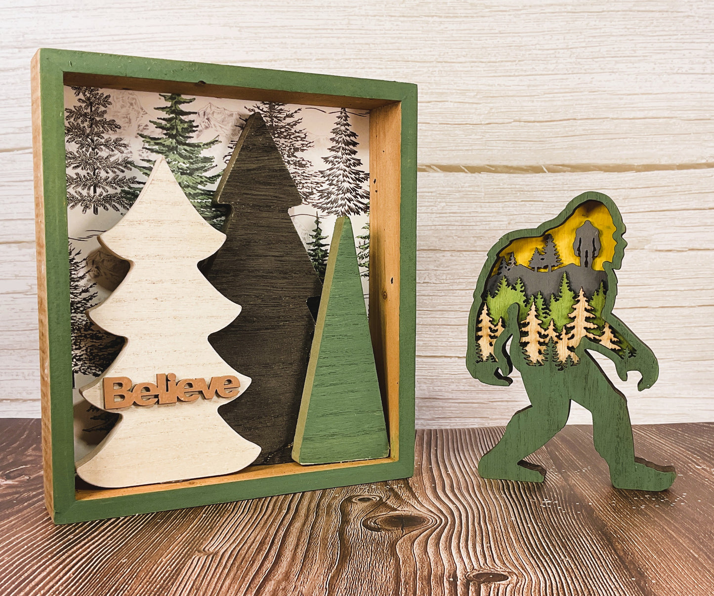 AGSD Home Decor - Bigfoot & Trees Shadow Box Sign | Layered Wood Handcrafted