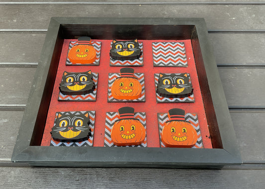 AGSD Halloween Decor - Retro Cat Pumpkin Theme Icons Tic Tac Toe Game